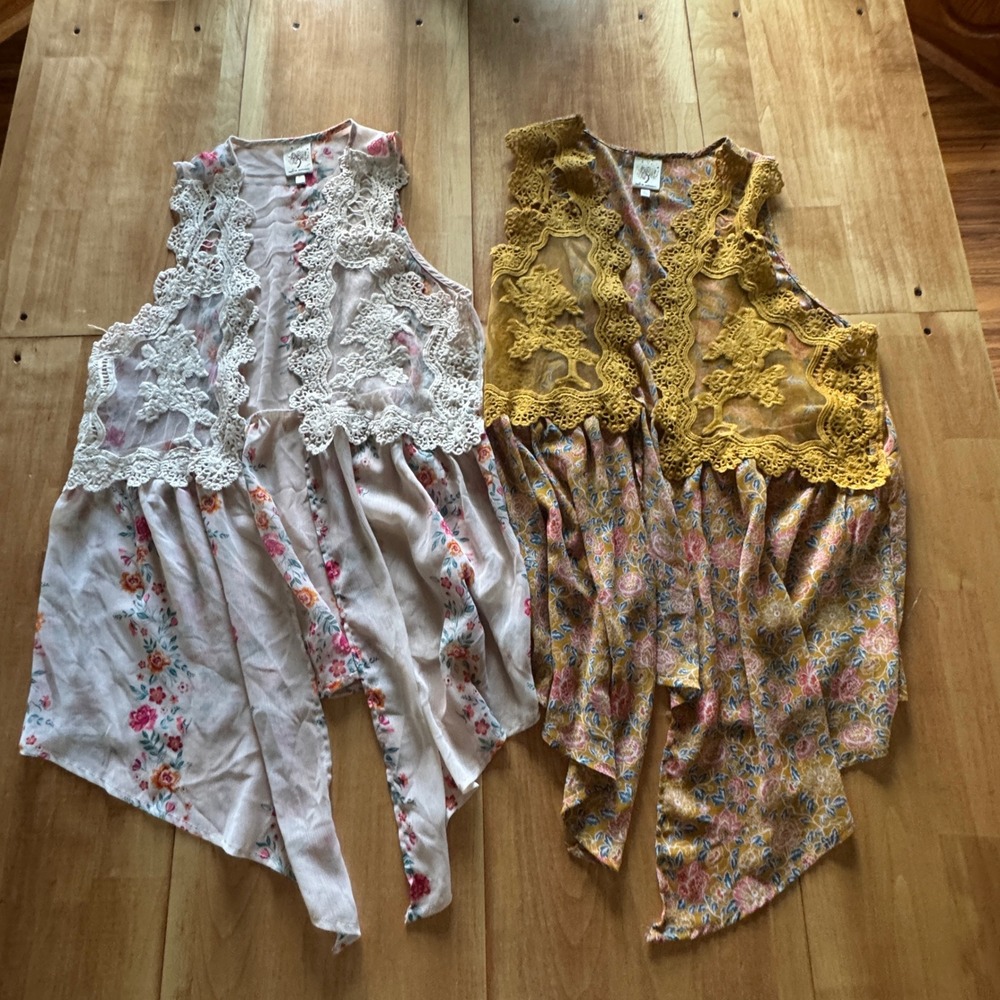 Self Esteem Womens Floral Lace Crochet Open Front Vest Top Lot of 2 XLARGE